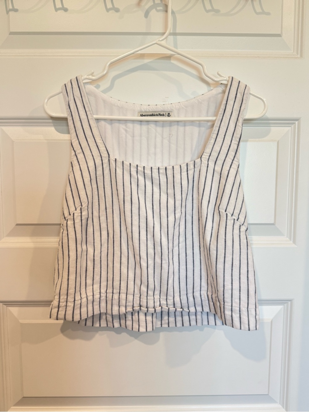 Abercrombie & Fitch White Tank Top with Navy Pinstripes